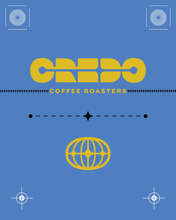 CREDO Coffee Roasters logo on a blue background